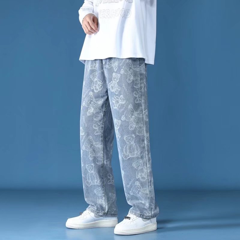 小熊满印牛仔裤男秋季牛仔裤K504P40图片