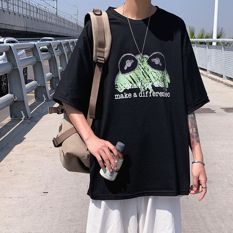 2021年夏季新款男短袖T恤圆领卡通宽松上衣T223图片