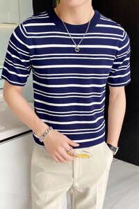 城市风貌短袖夏季青春流行条纹T恤潮流圆领潮男新款Y2216P40图片