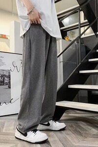 条纹裤子男韩版潮流ins痞帅vintage日系古着感休闲裤DS4P33图片