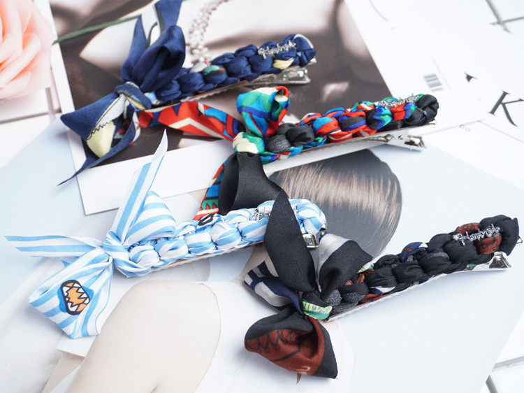 新品纯手工编织缎带发饰唯美气质大蝴蝶结鸭嘴夹碎花布艺边夹顶夹