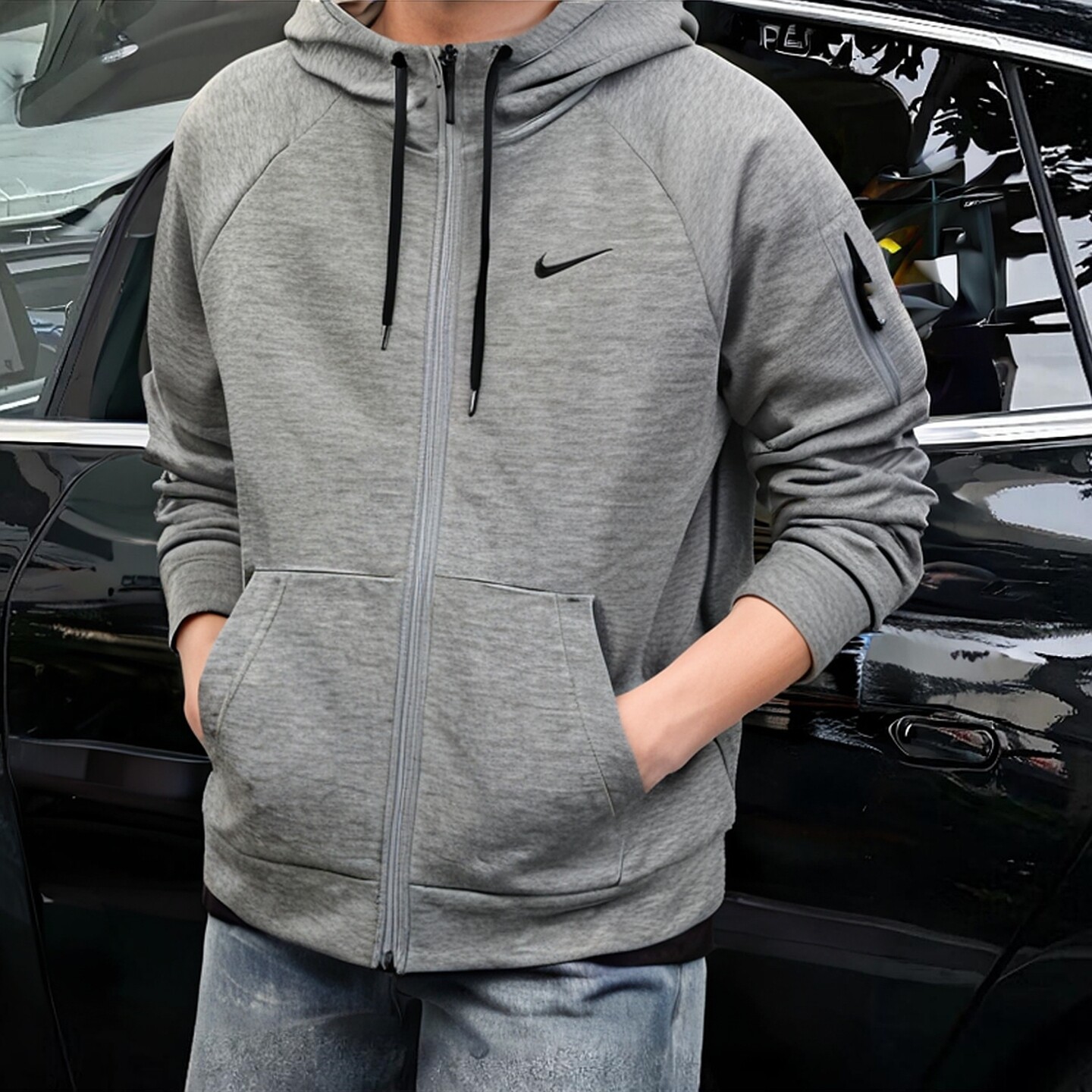 Nike耐克针织外套冬季新款加绒上衣男子跑步运动服厚款连帽夹克衫