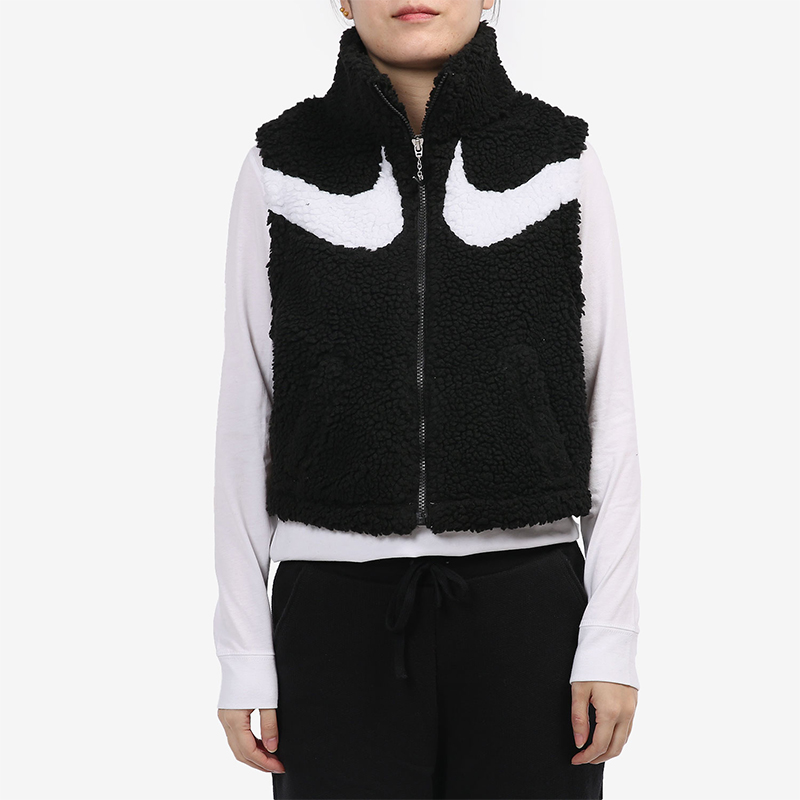 Nike/耐克正品摇粒绒马甲新款女黑白色经典夹克外套DH1092-010