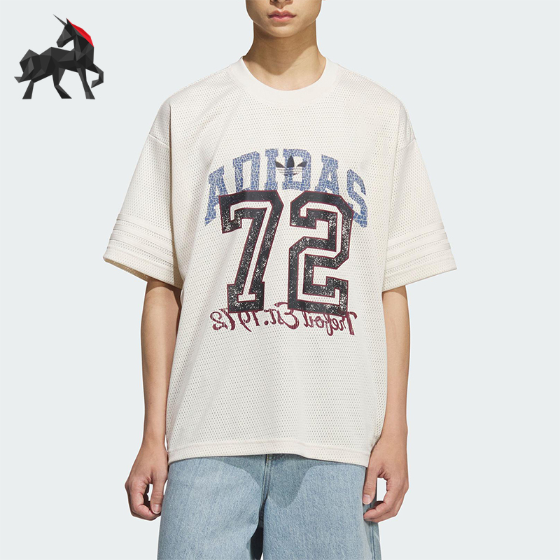 Adidas/阿迪达斯正品三叶草男士网眼印花宽松经典休闲短袖KF0721