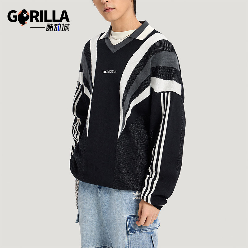 Adidas/阿迪达斯正品三叶草男士针织运动经典宽松套头毛衣KW2018