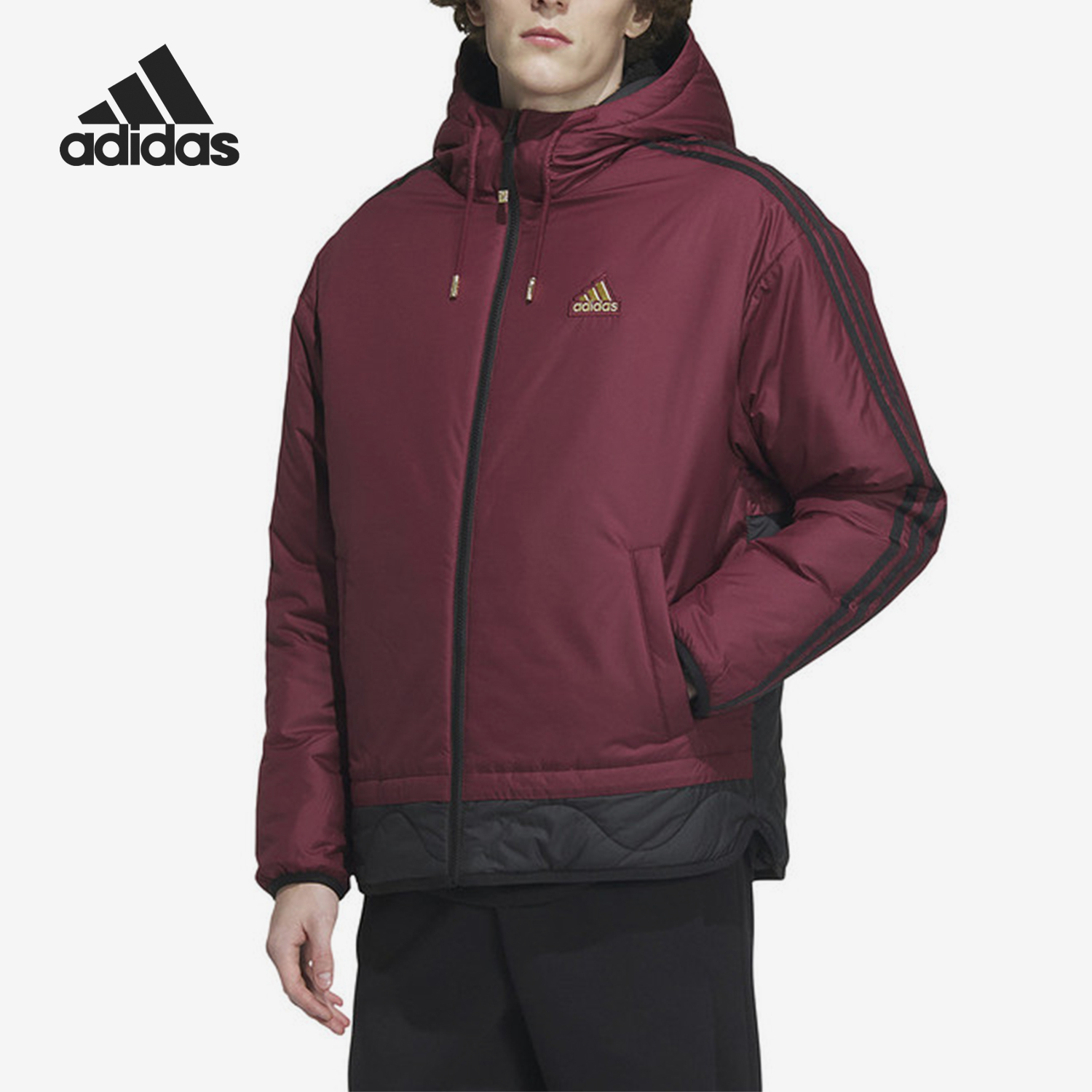 阿迪达斯男士双面穿连帽棉服