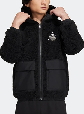 Adidas/阿迪达斯正品三叶草新款春季男女仿羊羔绒连帽外套HS2004