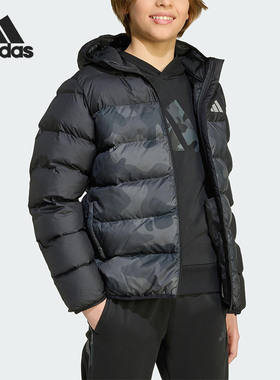 Adidas/阿迪达斯正品冬季大童防风保暖休闲印花连帽羽绒服JL7399