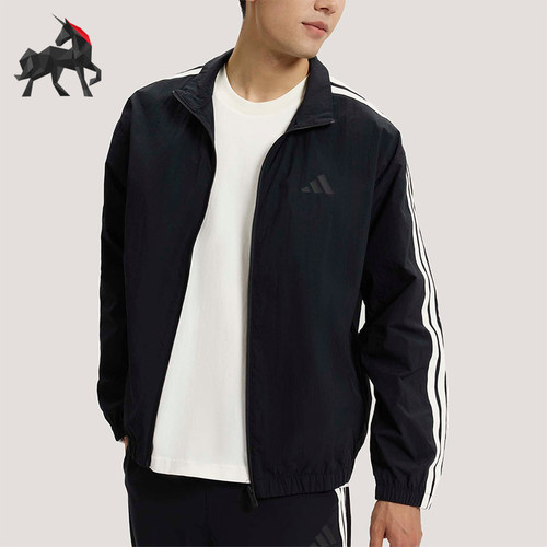 Adidas/阿迪达斯正品春季男士宽松经典透气条纹立领外套KR2520