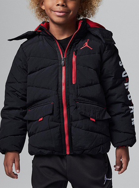 Nike/耐克正品JORDAN空新款儿童黑红色经典连帽棉服FB1746-010