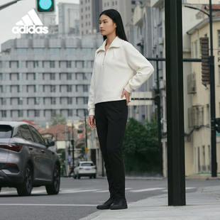 半开襟女士宽松翻领卫衣套头衫 JJ3795 阿迪达斯正品 Adidas