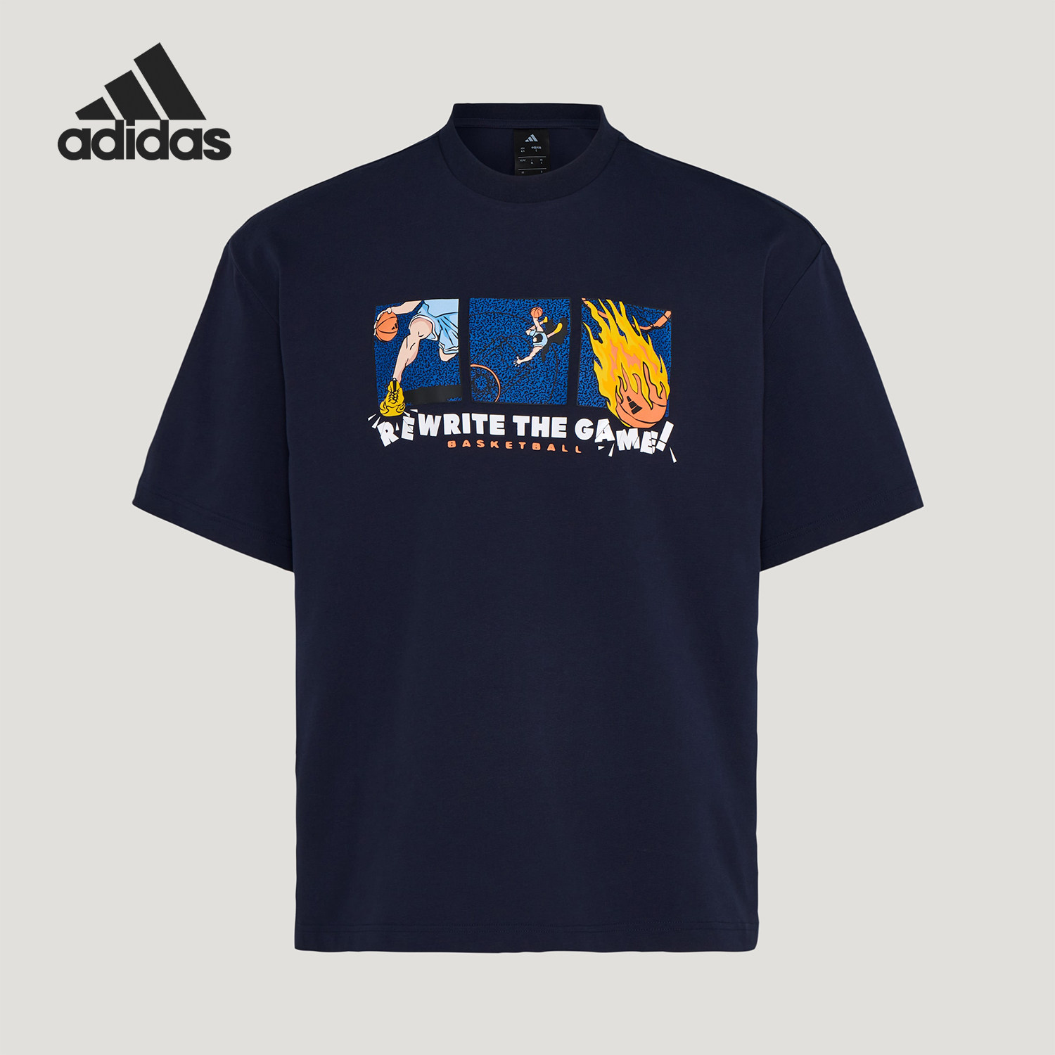 Adidas/阿迪达斯官方正品篮球系列新款男藏蓝色柔和短袖T恤KY3342