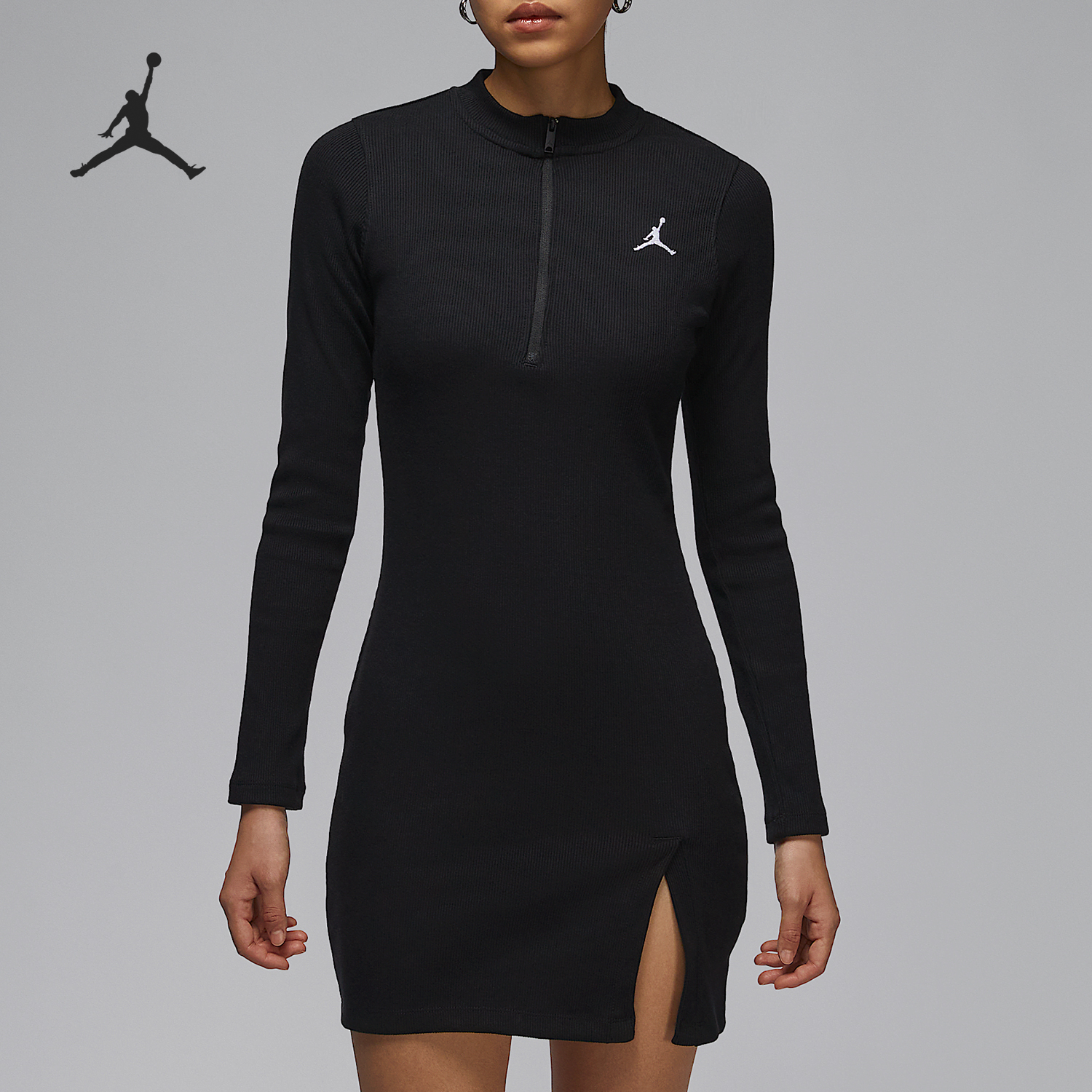 Nike/耐克正品JORDAN女士紧身开衩立领针织连衣裙HF9478-010