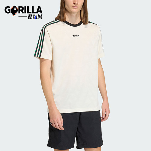Adidas/阿迪达斯正品王鹤棣同款男士提花经典文化圆领短袖KE2139