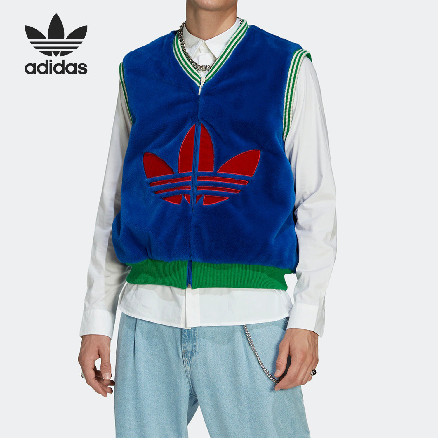 Adidas/阿迪达斯正品三叶草新款男子运动保暖毛绒马甲IB3432