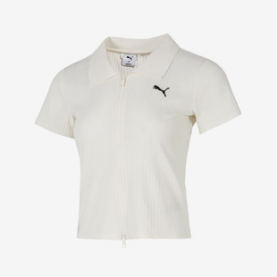 Puma 2025女士刺绣针织翻领拉链休闲耐穿POLO衫 634779 彪马正品