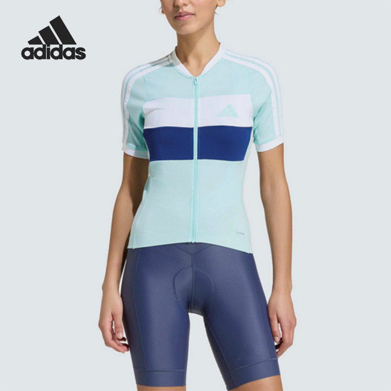 Adidas/阿迪达斯正品比赛立领风骑行服女经典休闲舒适短袖KB9577
