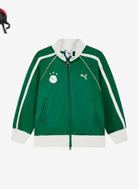 Puma/彪马正品T7夹克儿童绿白色校园拉链夹克外套951088-01