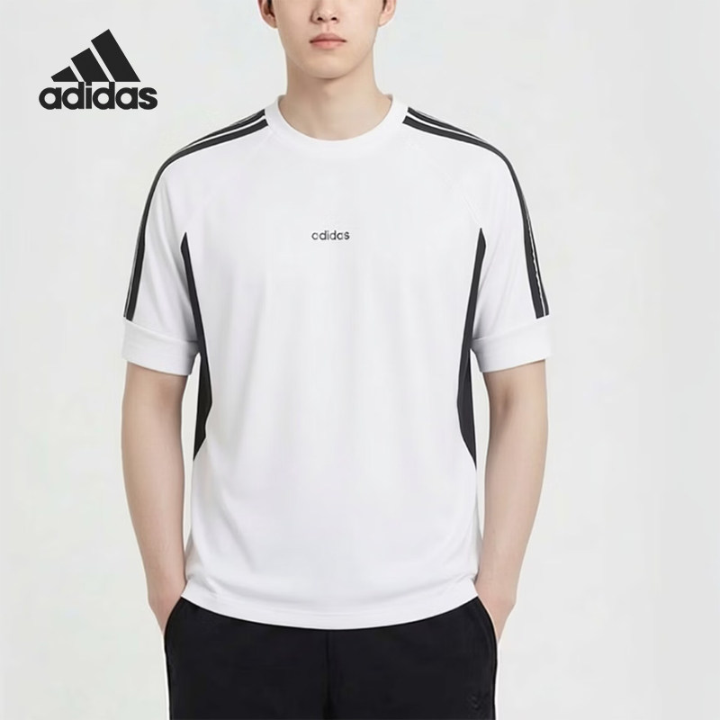 Adidas/阿迪达斯官方正品男白色条纹休闲舒适轻便透气短袖KQ5311