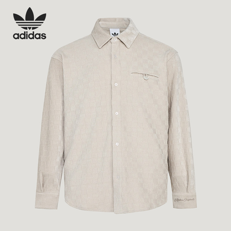 Adidas/阿迪达斯官方正品三叶草男士时尚翻领休闲长袖衬衫KU5614