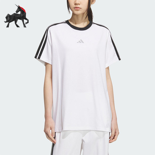Adidas/阿迪达斯正品2025夏季款女士套头针织透气宽松短袖KB7759