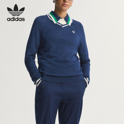 Adidas/阿迪达斯正品三叶草新款女蓝白色经典高尔夫针织衫JY5291