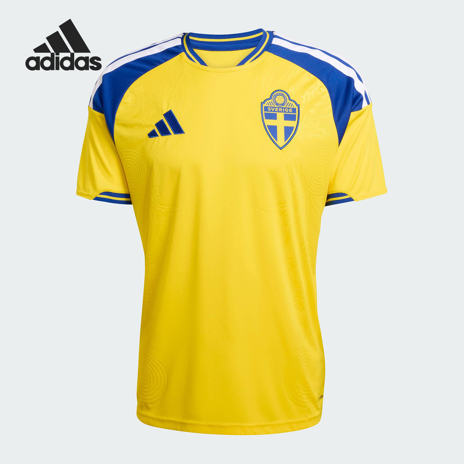 阿迪达斯男士圆领拼接足球短袖