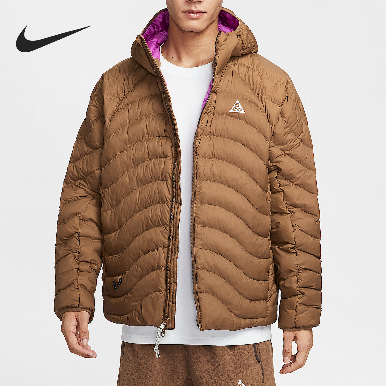 耐克男士连帽保暖刺绣棉服