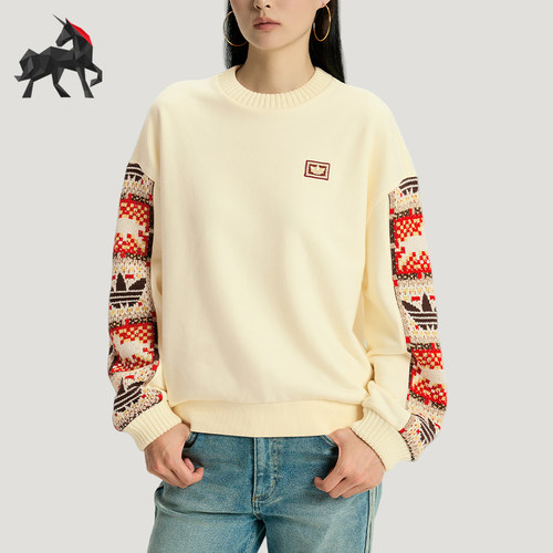 Adidas/阿迪达斯正品三叶草女士宽松经典圆领时尚图案卫衣IA8930