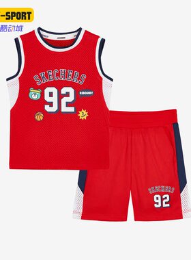 Skechers/斯凯奇正品夏季新款透气背心小童运动套头套装L222B076