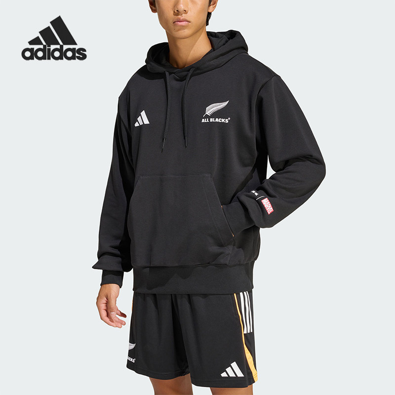 Adidas/阿迪达斯正品新款男黑色橄榄球亲肤连帽经典卫衣JY3452