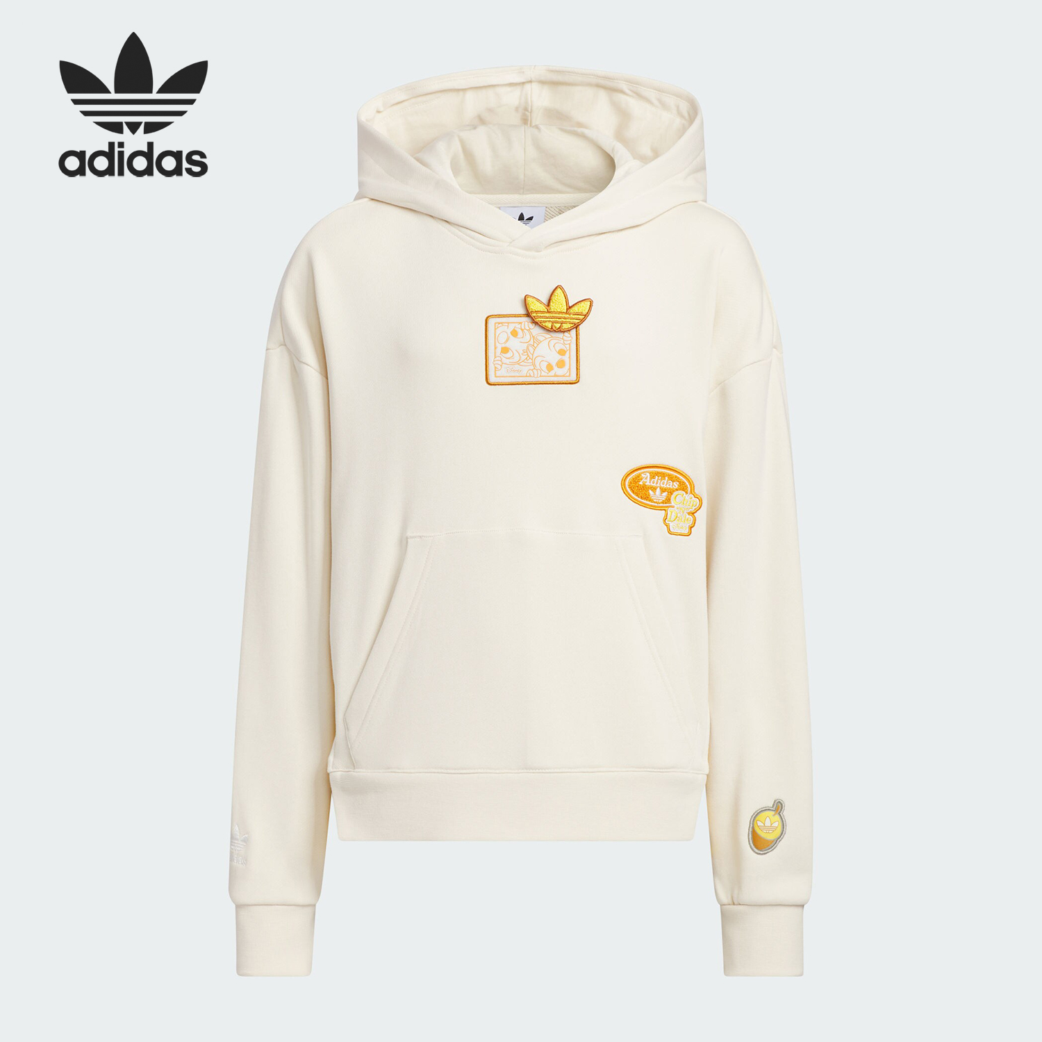 Adidas/阿迪达斯官方正品三叶草大童印花卡通宽松连帽卫衣JC6820