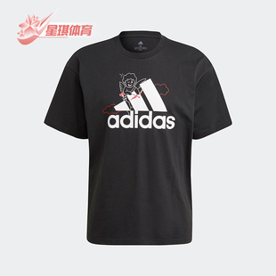 Adidas 2025女士休闲圆领运动休闲LOGO印花T恤GV2911 阿迪达斯正品