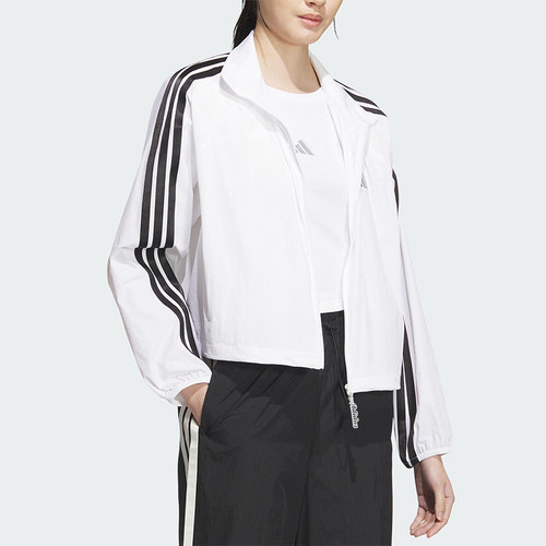 Adidas/阿迪达斯正品2025女士运动梭织三条纹立领经典外套KC0181