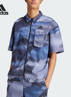 Adidas/阿迪达斯官方正品城野共生男士印花宽松短袖衬衫IR5184