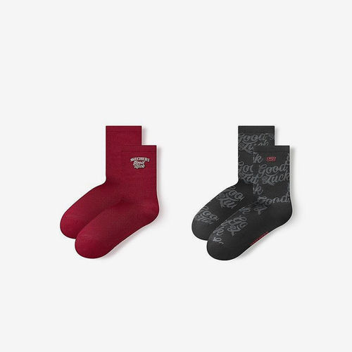 Skechers/斯凯奇正品四季款男士印花中筒袜两双装L125M014-055D