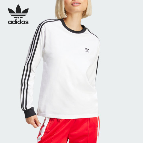 Adidas/阿迪达斯正品三叶草女士圆领套头条纹长袖T恤JC5776