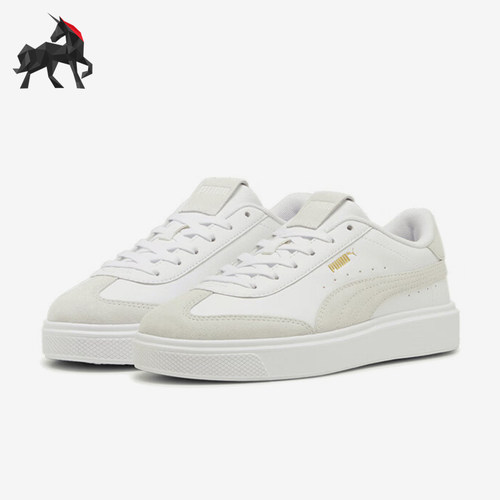 彪马女士皮质拼接T字头厚底板鞋