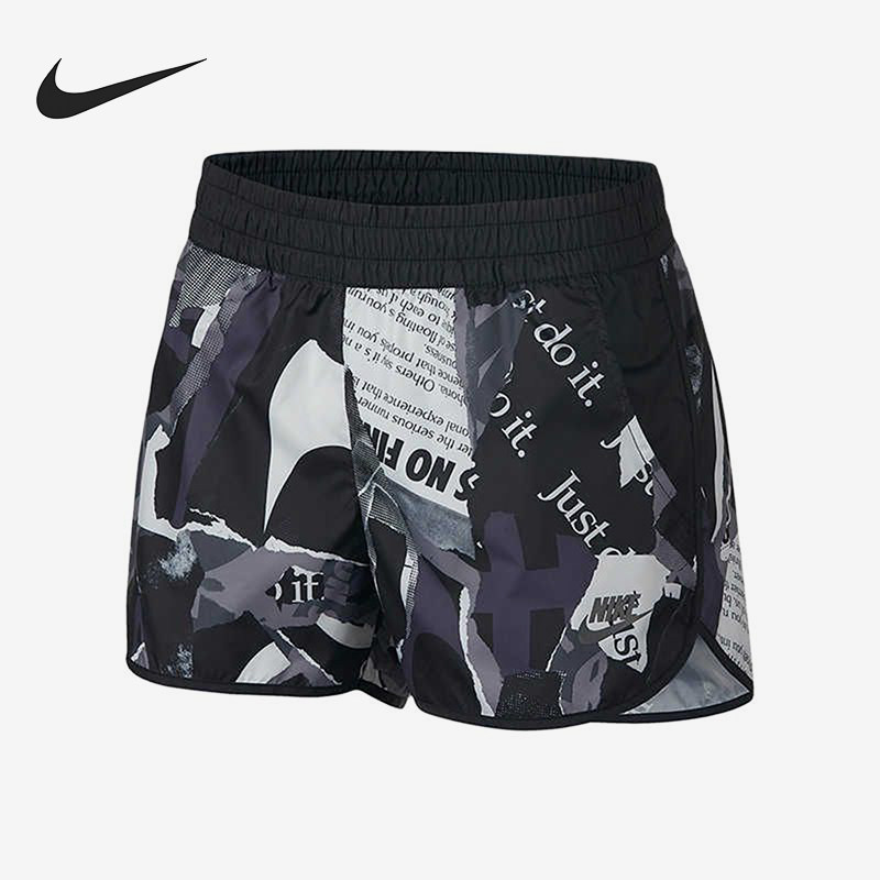 Nike/耐克正品新款女黑灰色合身满印中腰经典休闲短裤AJ6154-010