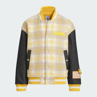 Adidas 三叶草大童拼接格纹宽松立领外套JC6818 阿迪达斯正品