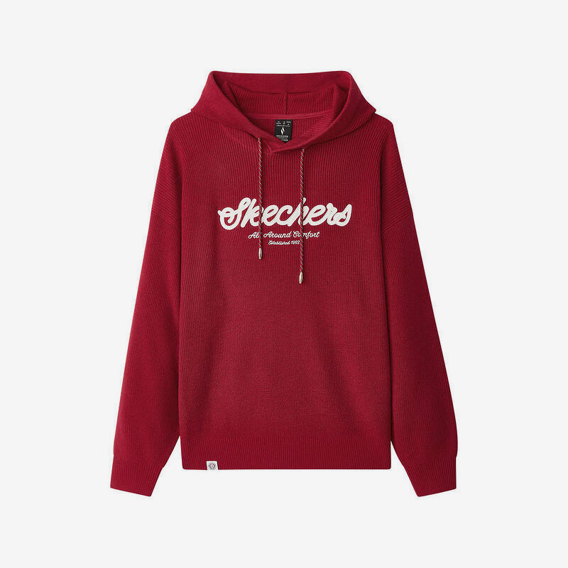 Skechers/斯凯奇正品2025春新款男女保暖印花针织连帽卫衣