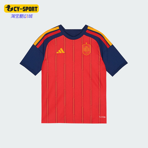 Adidas/阿迪达斯正品2025大童套头圆领拼接透气足球短袖JZ5757