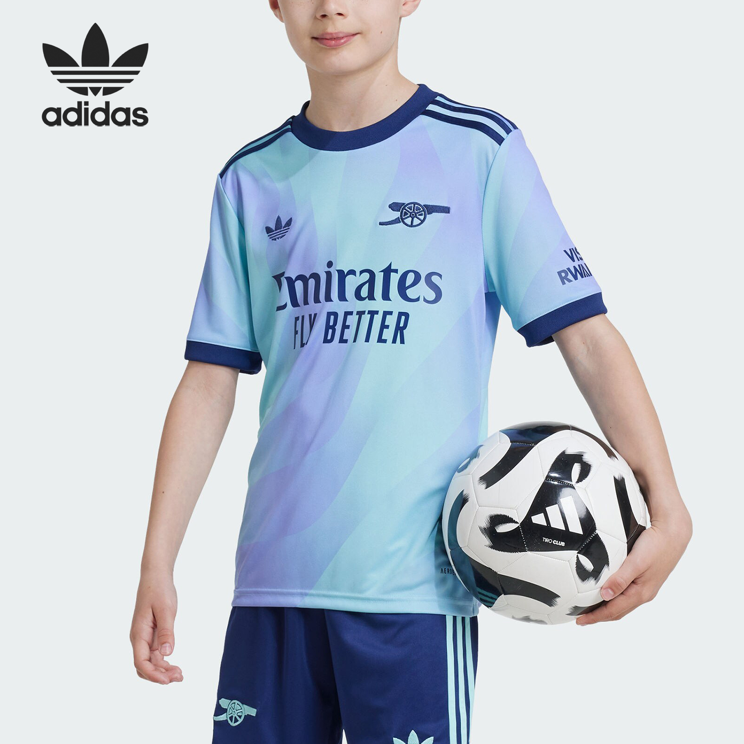 Adidas/阿迪达斯官方正品三叶草大童足球运动训练圆领短袖IS8124