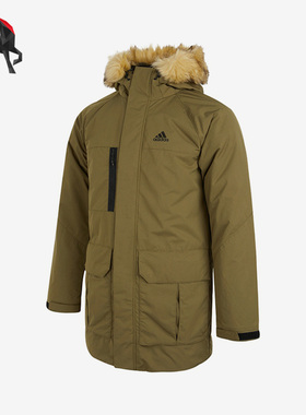 Adidas/阿迪达斯正品冬季男子连帽保暖中长款羽绒服外套 H20765