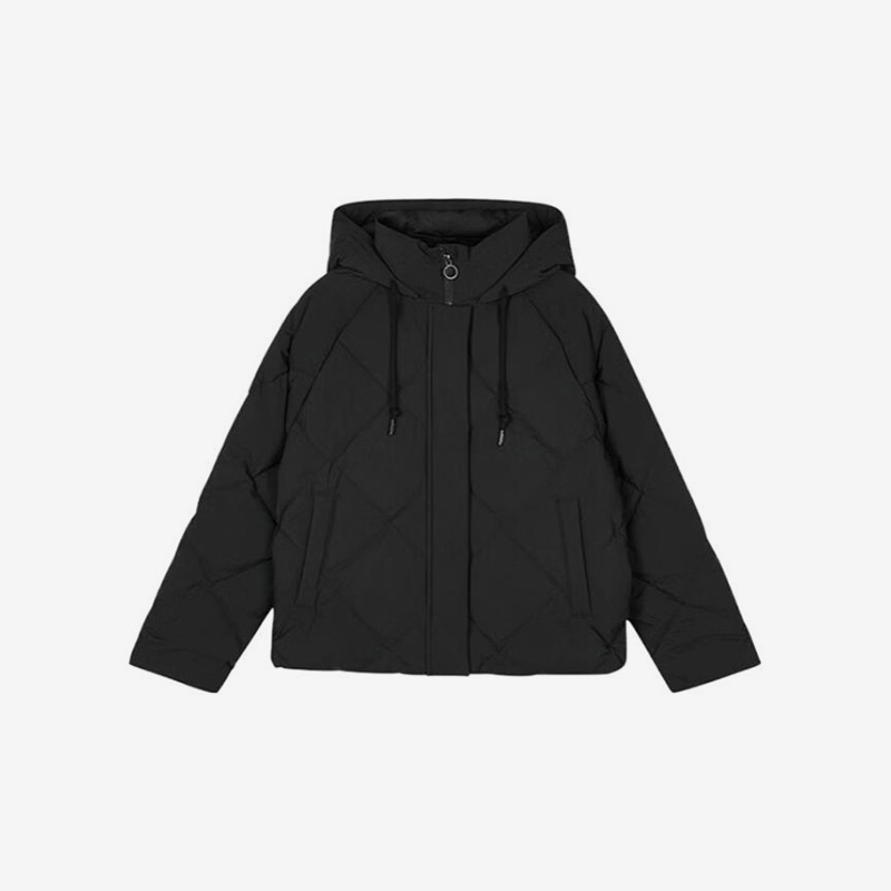 Skechers/斯凯奇正品女士雅钻系列纯色拉链连帽短款羽绒服