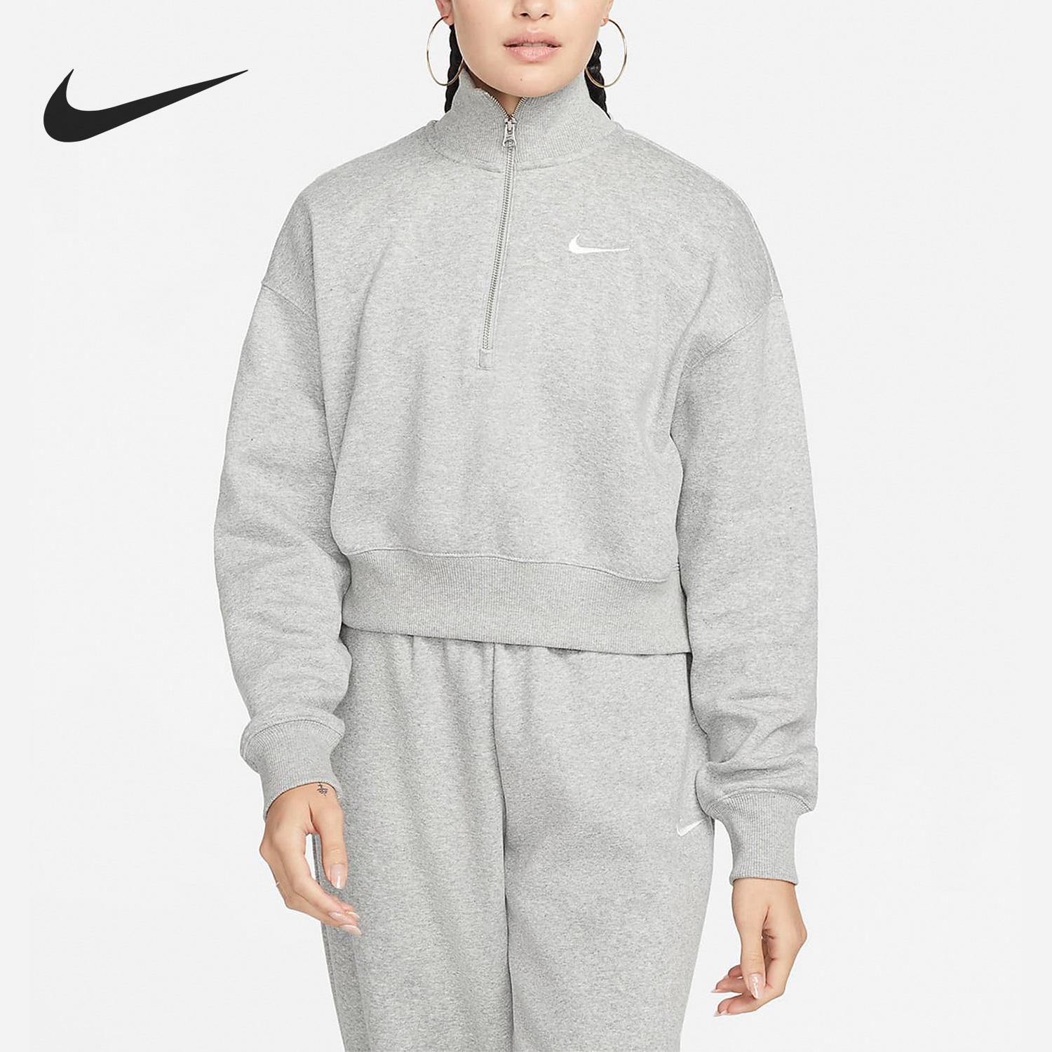 Nike/耐克官方正品冬季新款女子运动半拉链休闲卫衣DQ5768-063