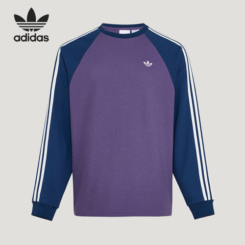 Adidas/阿迪达斯正品三叶草男女休闲华夫格拼接运动长袖T恤KV8868