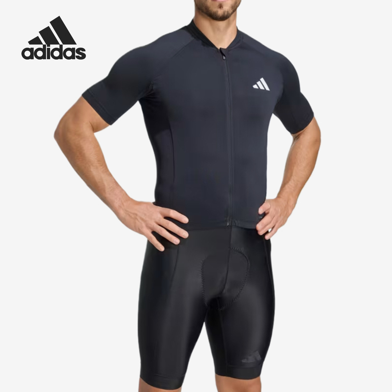 Adidas/阿迪达斯官方正品短袖拉链口袋男黑色休闲骑行服JZ6761