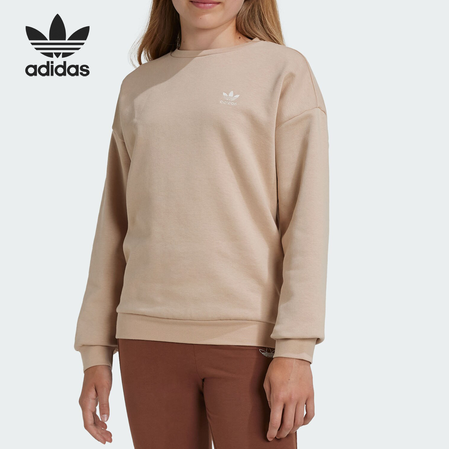 Adidas/阿迪达斯正品三叶草大童户外宽松圆领耐穿卫衣IX7642