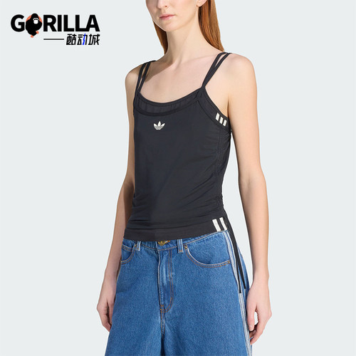 Adidas/阿迪达斯正品三叶草女士运动针织修身吊带背心T恤KW4524